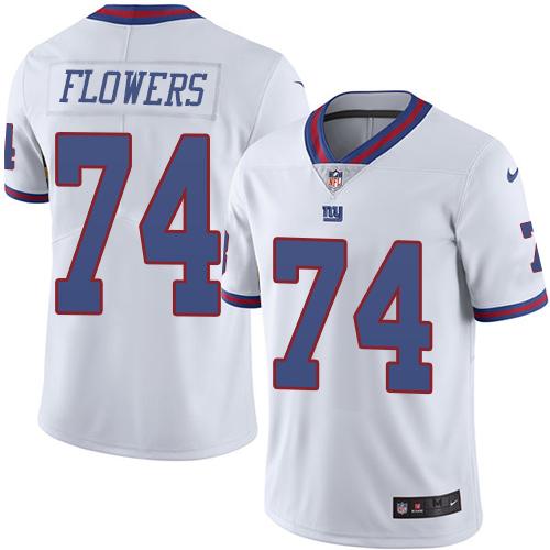 Nike Giants #74 Ereck Flowers White Men's Stitched NFL Limited Rush Jersey - Click Image to Close